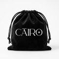 Black drawstring bag with 'CAIRO' branding on a white background