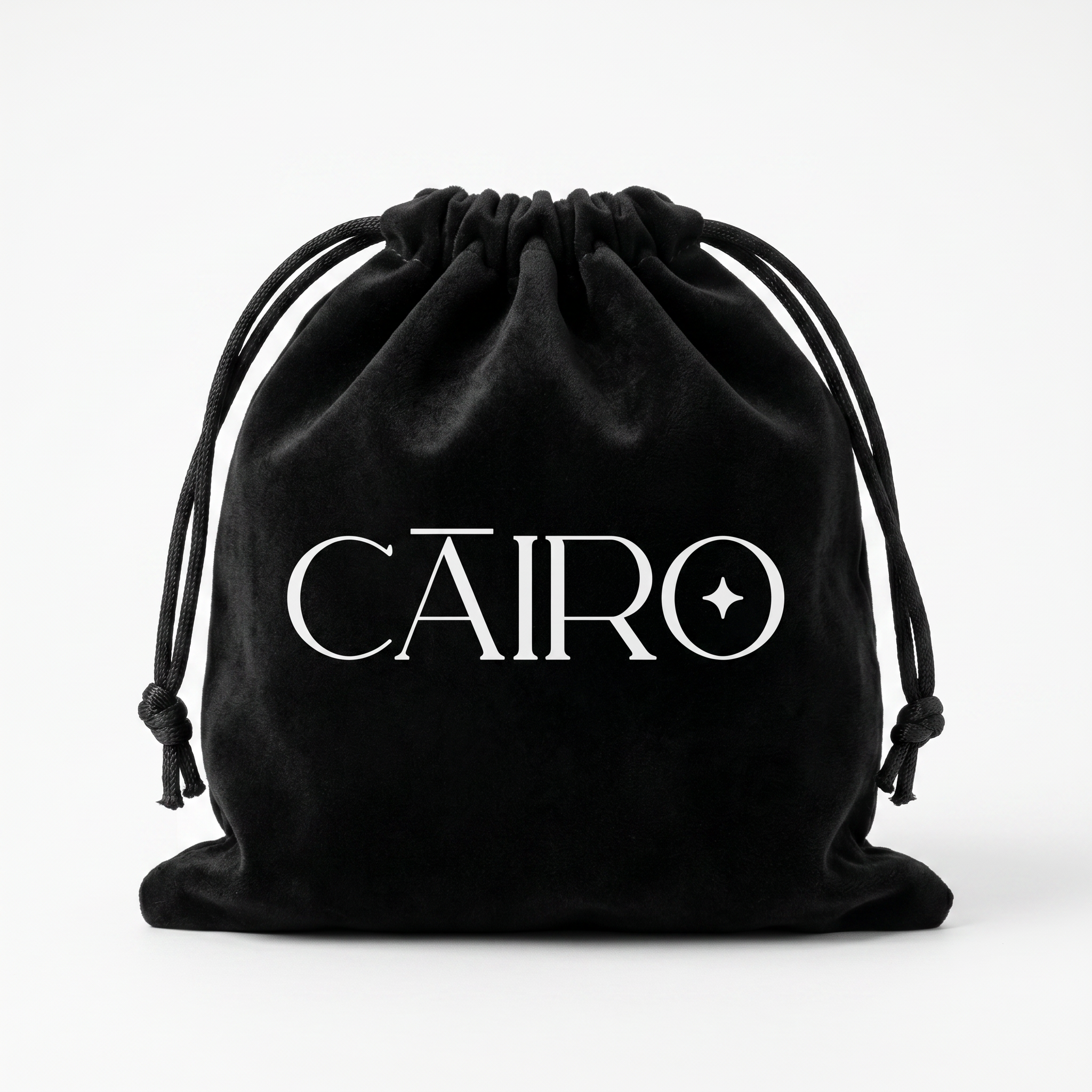 Black drawstring bag with 'CAIRO' branding on a white background